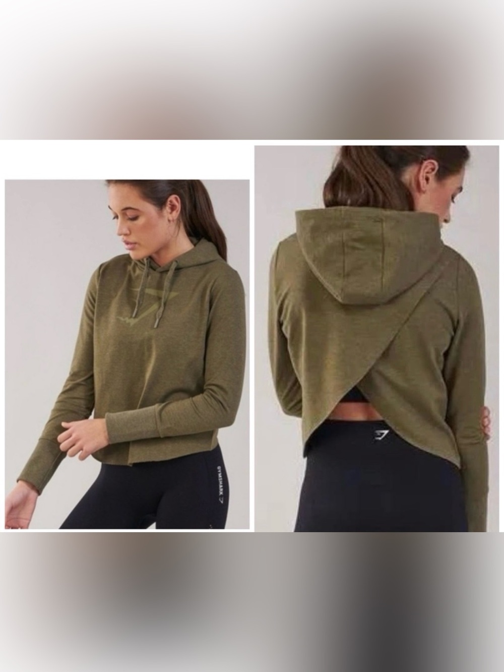 GYMSHARK CROSSBACK HOODIE With SPLIT BACK  GREEN MEDIUM